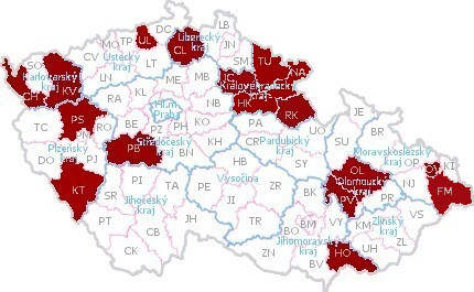 Prodejci palivového dřeva, dřevěné brikety - Mapa českých okresů
